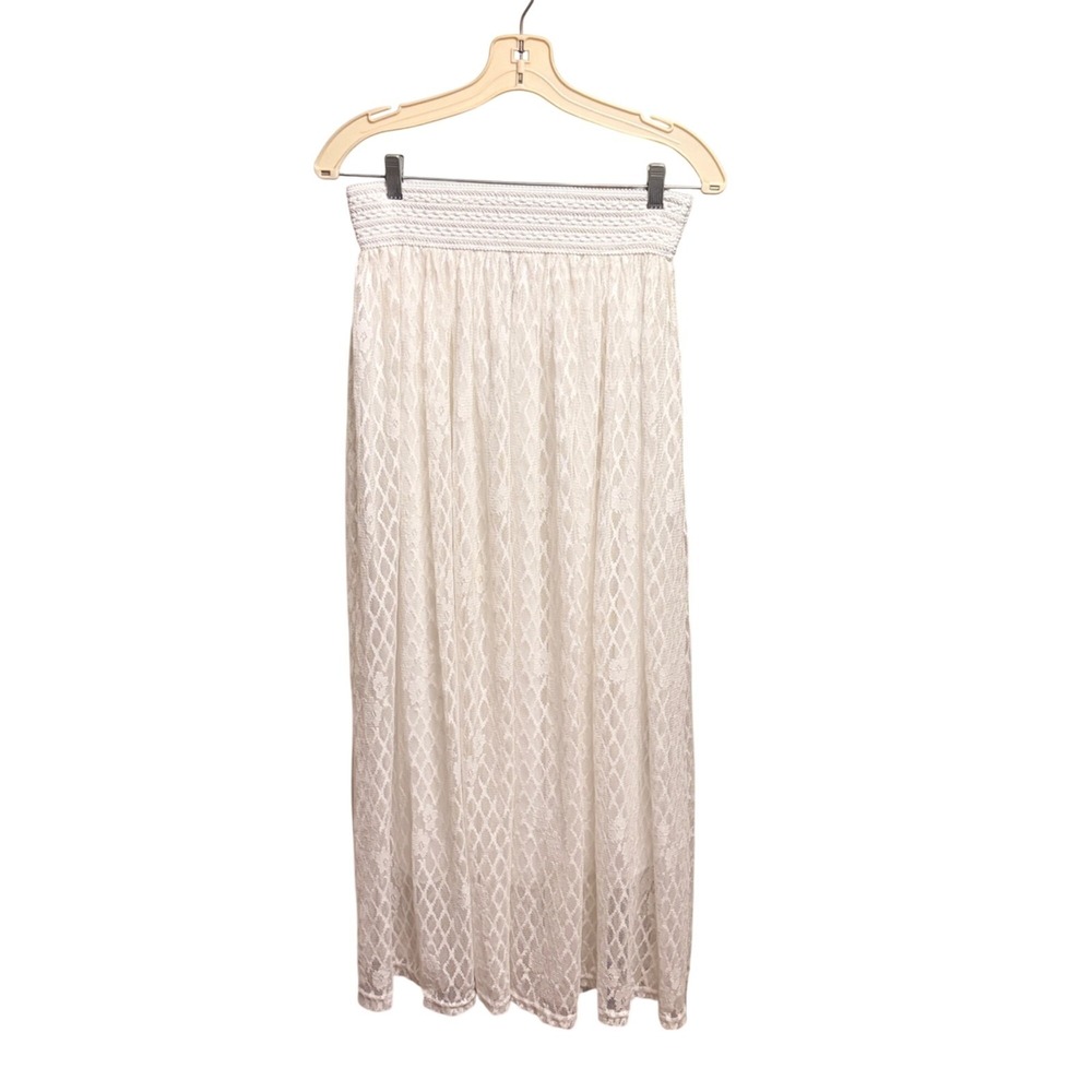 ME 2 MAGIC White Lace Maxi Skirt Elastic Waist Cottagecore Boho Summer Lined M